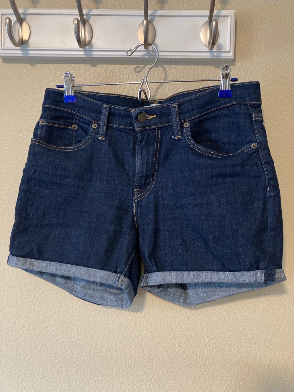 Levi’s Women’s Dark Wash Blue Denim Roll-Cuff Shorts